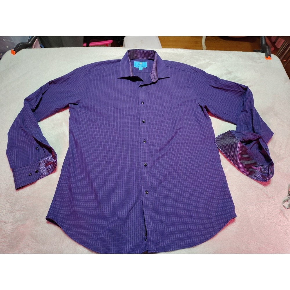 Christian Aujard Dress Shirt Men L Blue/Purple‎ Check City Classic Work Designer